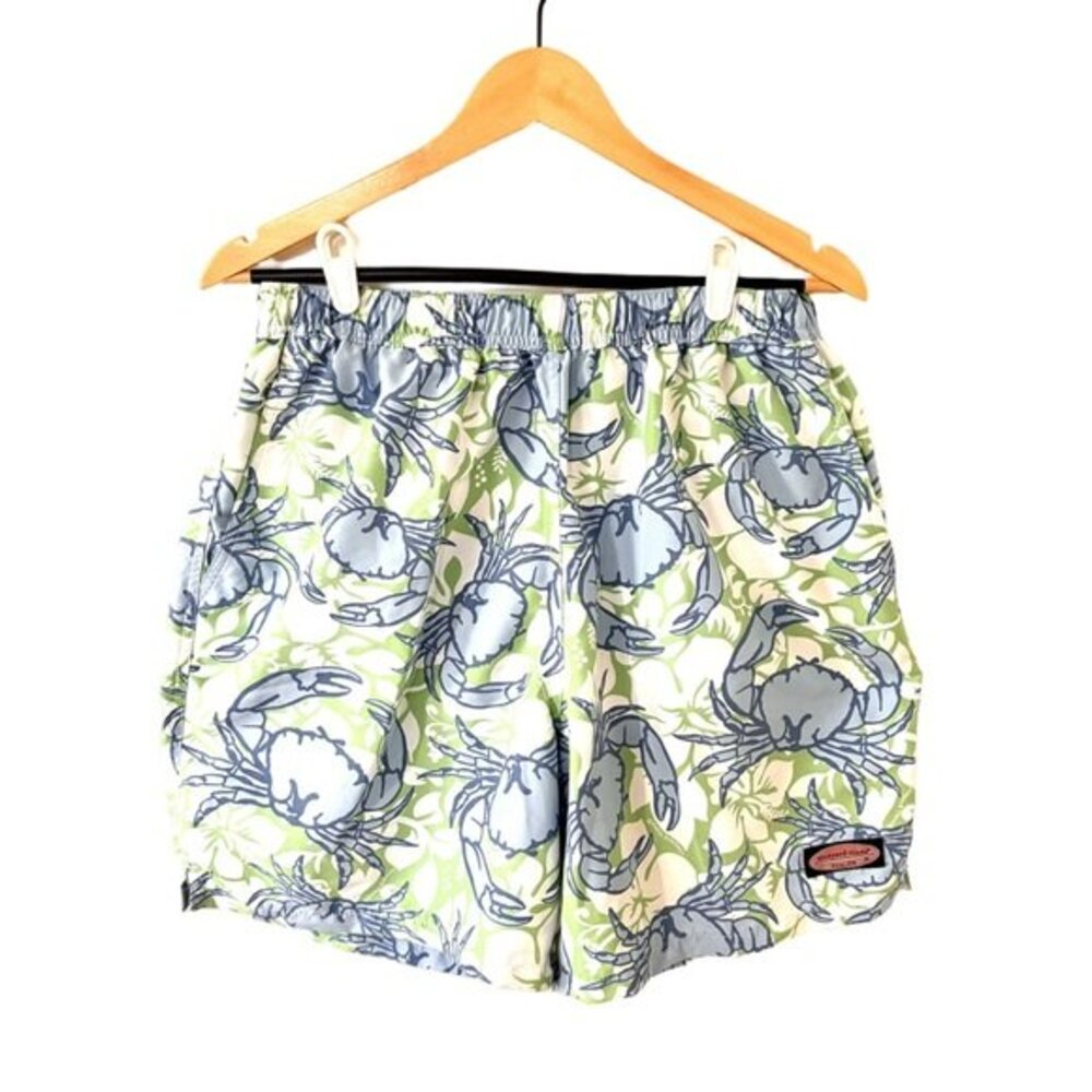 Vineyard Vines Blue and Green Crab Print Swim Trunks
